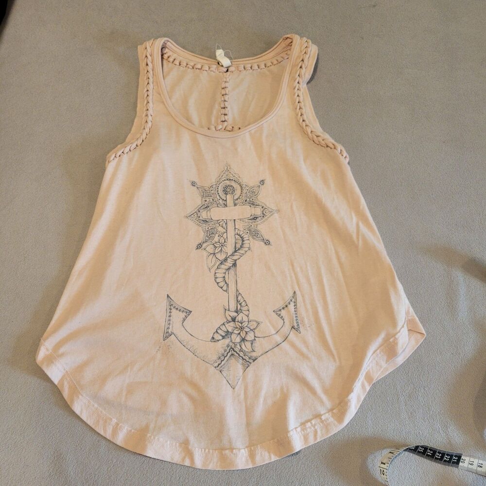 Free People  Medium Tank Top Shirt Blush Pink Anchor